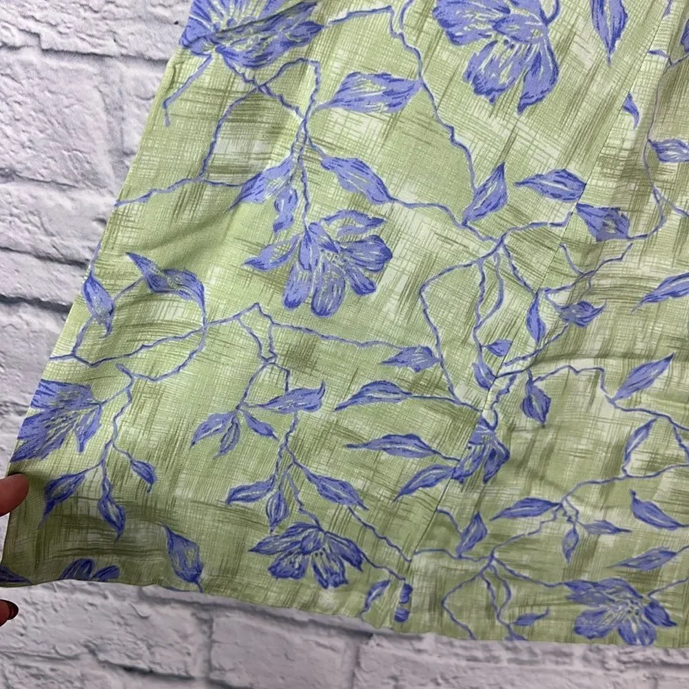 Vintage Sag Harbor Green Floral Midi Skirt Size L Buttondown 80's NWT